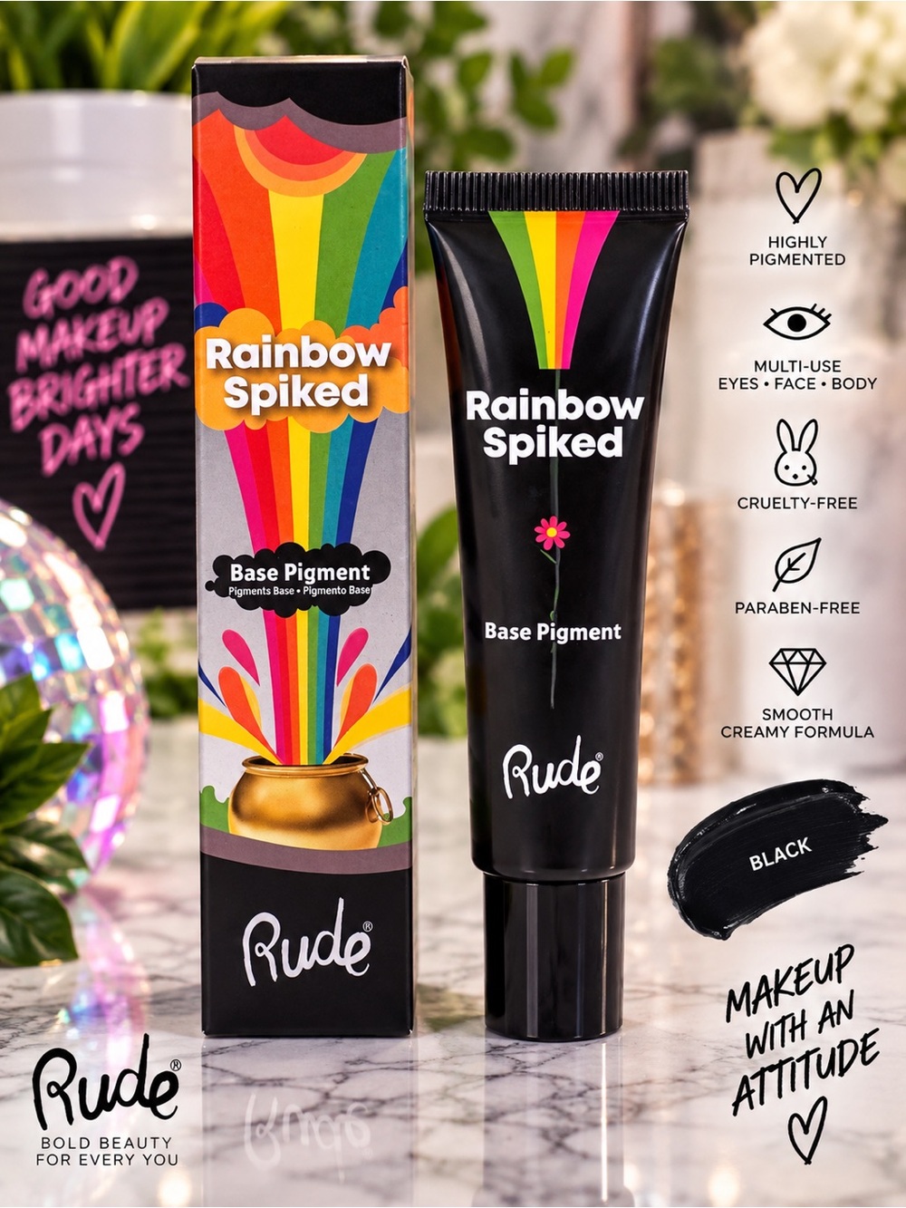 Rude Cosmetics Rainbow Spiked Base Pigment Black 38021 Multi Use Makeup